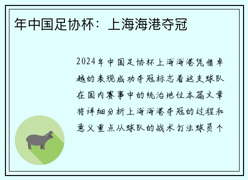 年中国足协杯：上海海港夺冠